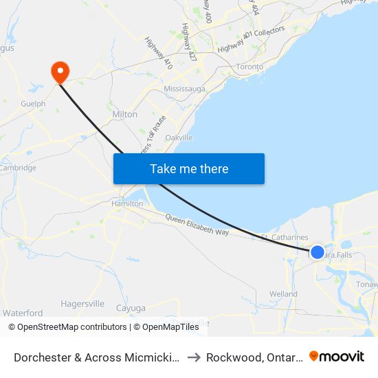 Dorchester & Across Micmicking to Rockwood, Ontario map