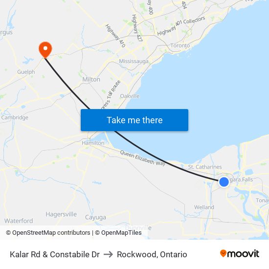 Kalar Rd & Constabile Dr to Rockwood, Ontario map