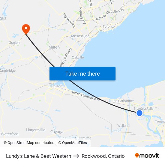 Lundy's Lane & Best Western to Rockwood, Ontario map