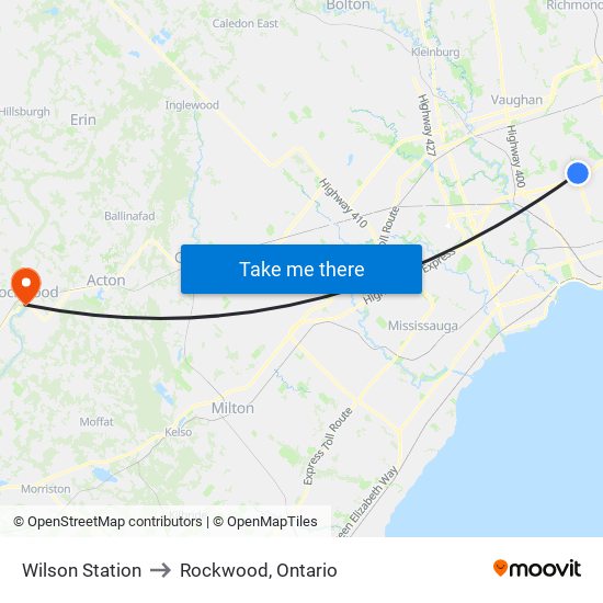 Wilson Station to Rockwood, Ontario map