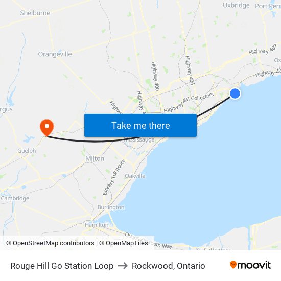 Rouge Hill Go Station Loop to Rockwood, Ontario map