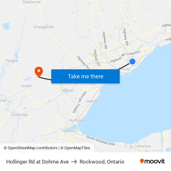 Hollinger Rd at Dohme Ave to Rockwood, Ontario map