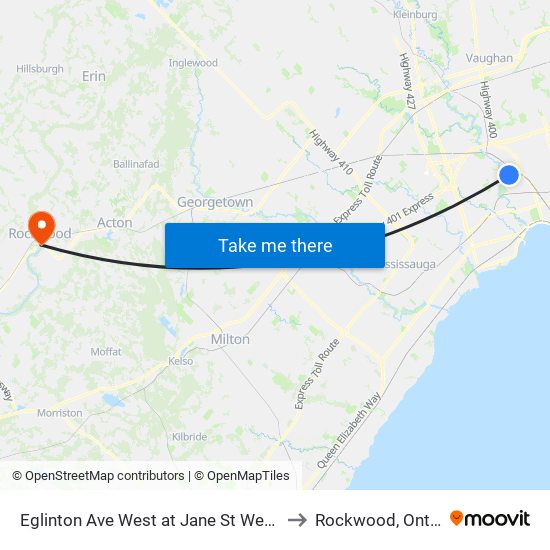 Eglinton Ave West at Jane St West Side to Rockwood, Ontario map