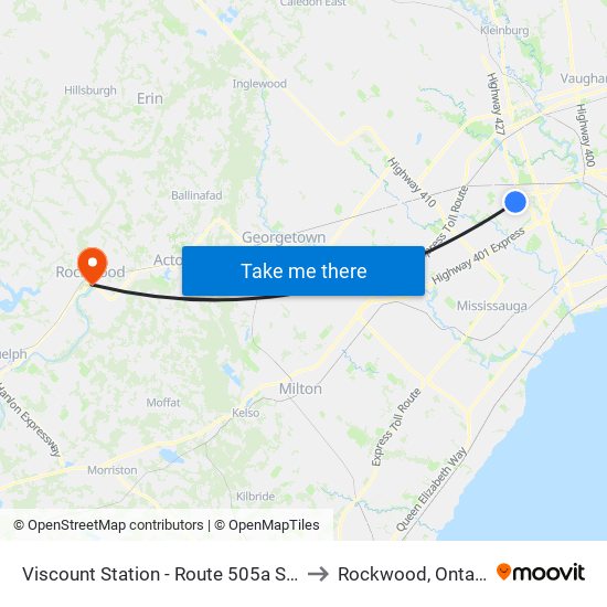 Viscount Station - Route 505a Stop to Rockwood, Ontario map