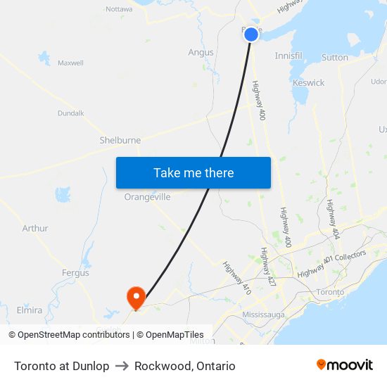 Toronto at Dunlop to Rockwood, Ontario map