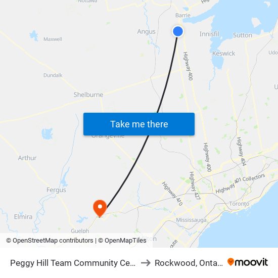 Peggy Hill Team Community Centre to Rockwood, Ontario map