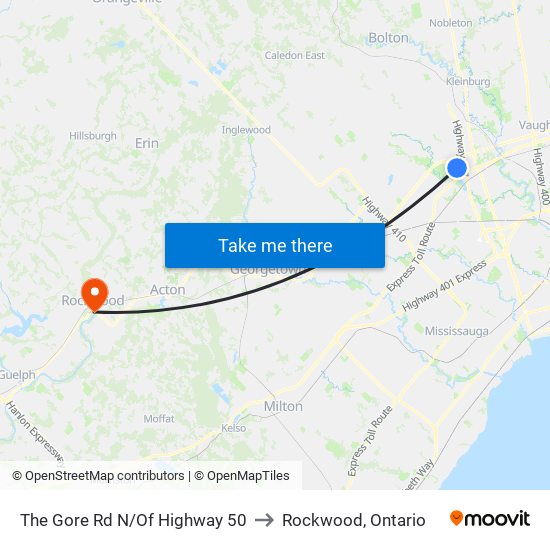 The Gore Rd N/Of Highway 50 to Rockwood, Ontario map