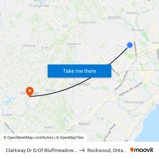 Clarkway Dr S/Of Bluffmeadow St to Rockwood, Ontario map