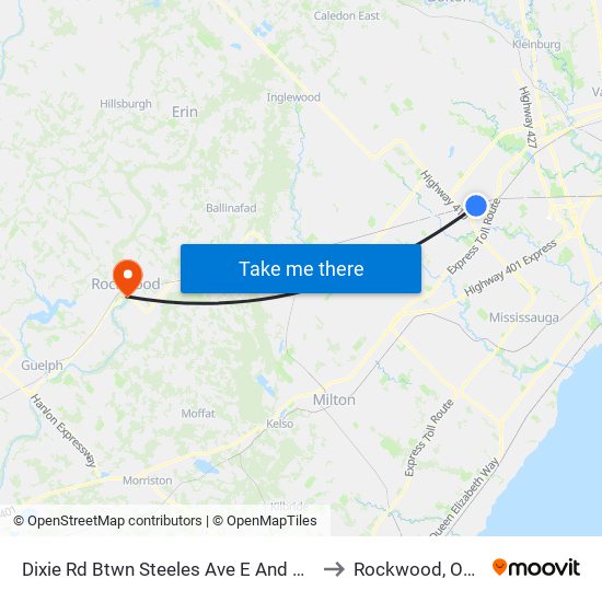 Dixie Rd Btwn Steeles Ave E And Orenda Rd to Rockwood, Ontario map