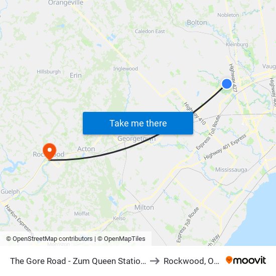 The Gore Road - Zum Queen Station Stop Wb to Rockwood, Ontario map