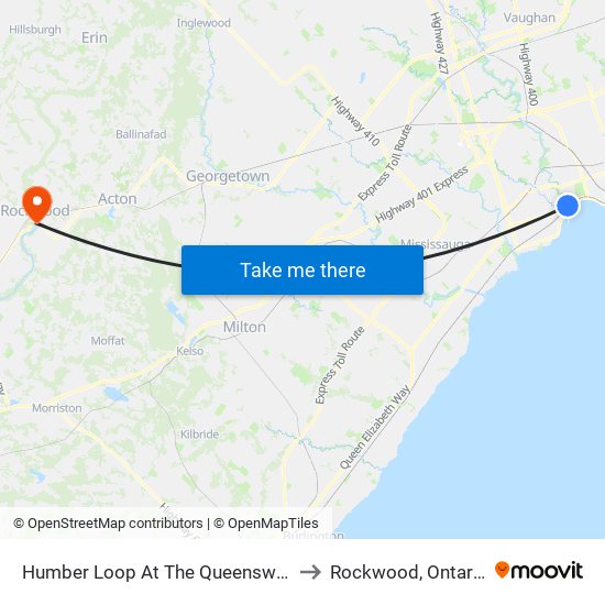 Humber Loop At The Queensway to Rockwood, Ontario map