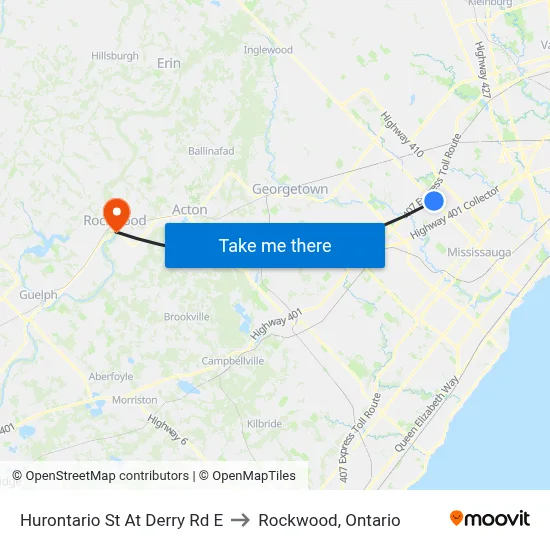 Hurontario St At Derry Rd E to Rockwood, Ontario map