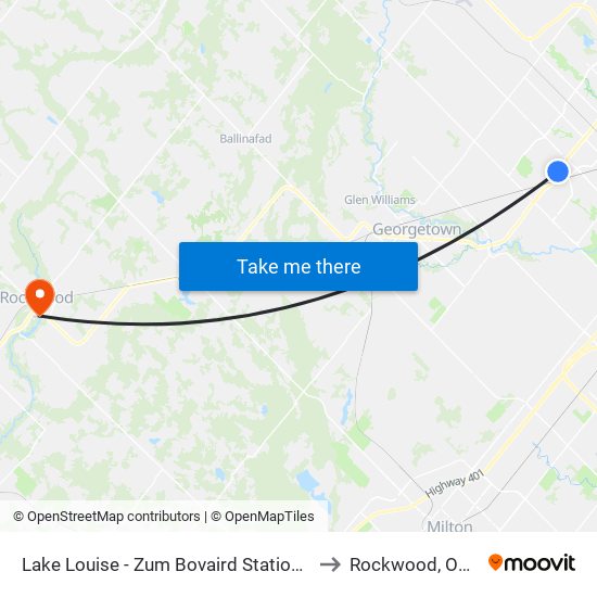 Lake Louise - Zum Bovaird Station Stop Eb to Rockwood, Ontario map