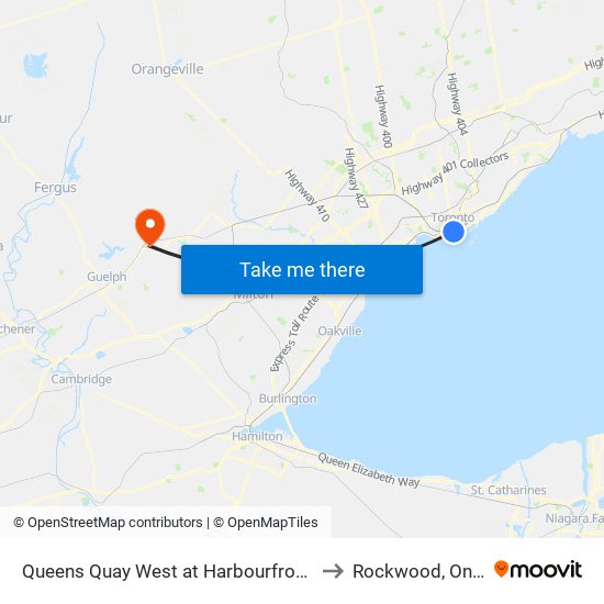 Queens Quay West at Harbourfront Centre to Rockwood, Ontario map