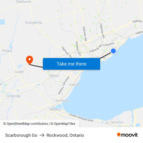 Scarborough Go to Rockwood, Ontario map
