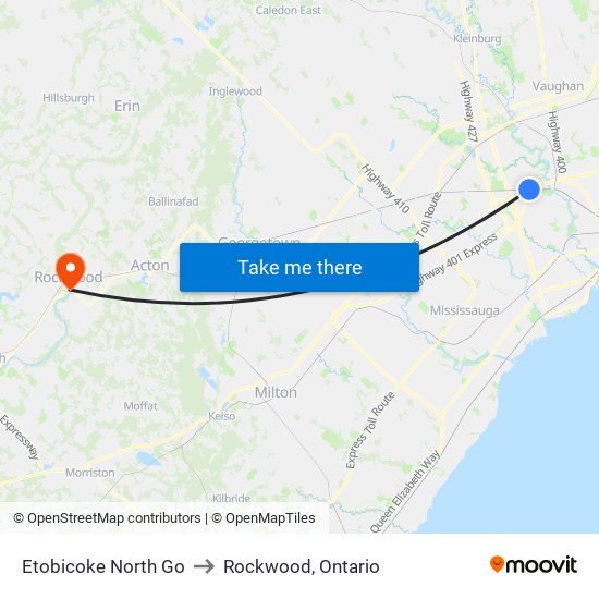 Etobicoke North Go to Rockwood, Ontario map
