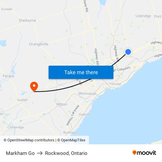 Markham Go to Rockwood, Ontario map