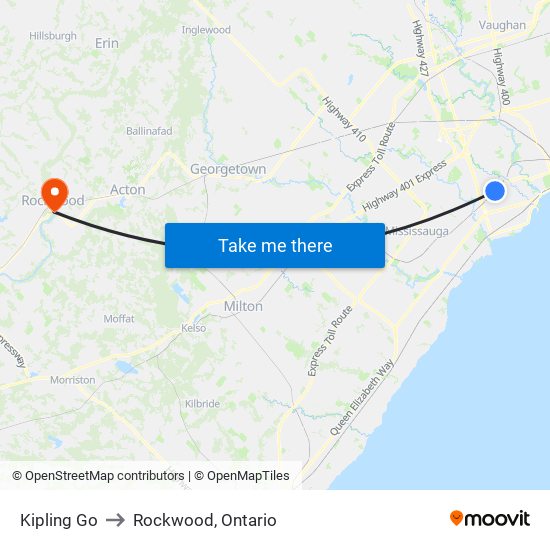 Kipling Go to Rockwood, Ontario map