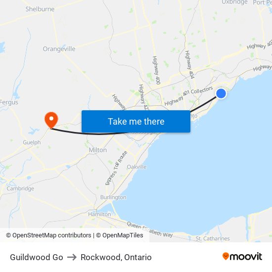 Guildwood Go to Rockwood, Ontario map