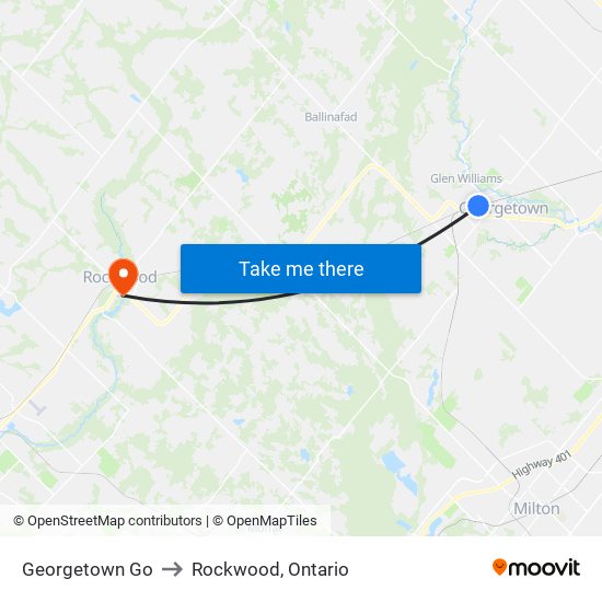 Georgetown Go to Rockwood, Ontario map