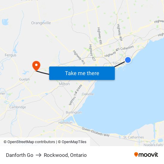 Danforth Go to Rockwood, Ontario map