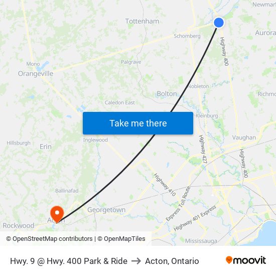 Hwy. 9 @ Hwy. 400 Park & Ride to Acton, Ontario map