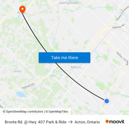 Bronte Rd. @ Hwy. 407 Park & Ride to Acton, Ontario map