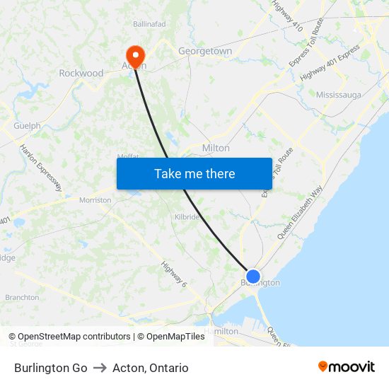 Burlington Go to Acton, Ontario map