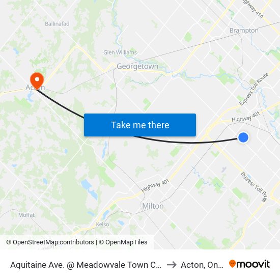 Aquitaine Ave. @ Meadowvale Town Centre Circle to Acton, Ontario map