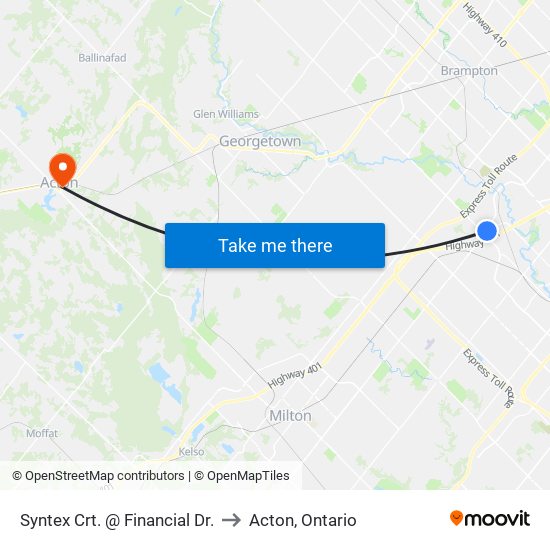 Syntex Crt. @ Financial Dr. to Acton, Ontario map