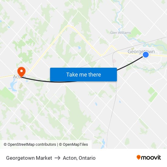 Georgetown Market to Acton, Ontario map