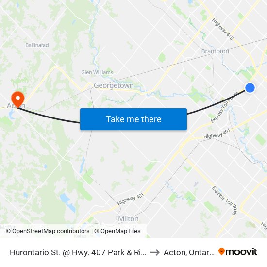 Hurontario St. @ Hwy. 407 Park & Ride to Acton, Ontario map