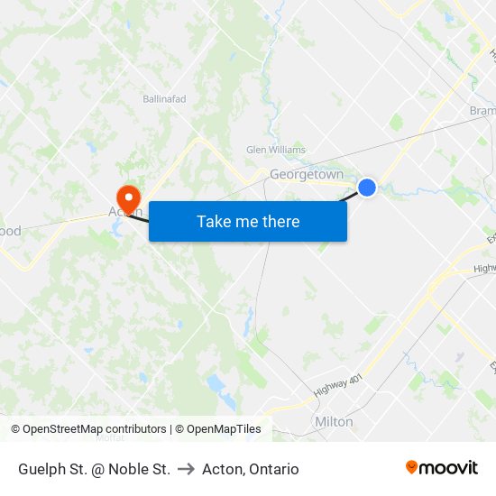 Guelph St. @ Noble St. to Acton, Ontario map
