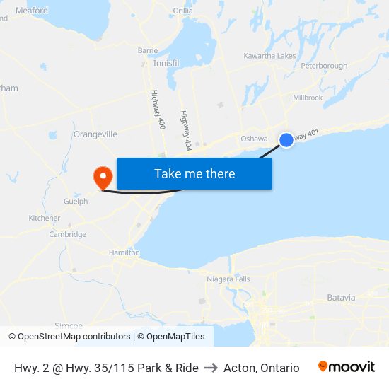 Hwy. 2 @ Hwy. 35/115 Park & Ride to Acton, Ontario map