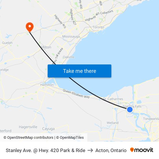 Stanley Ave. @ Hwy. 420 Park & Ride to Acton, Ontario map