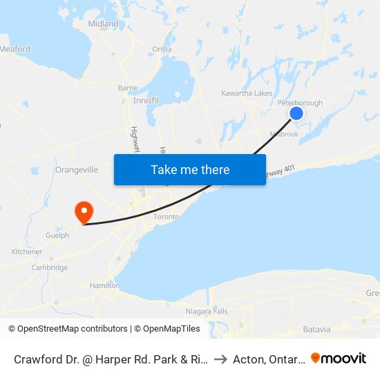 Crawford Dr. @ Harper Rd. Park & Ride to Acton, Ontario map