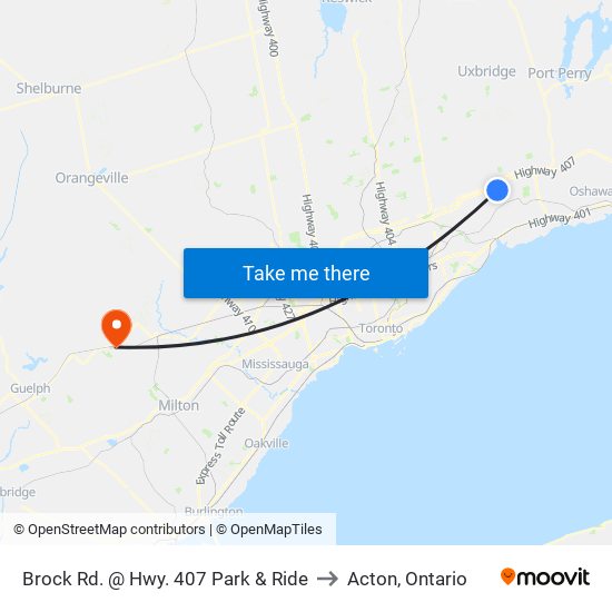 Brock Rd. @ Hwy. 407 Park & Ride to Acton, Ontario map