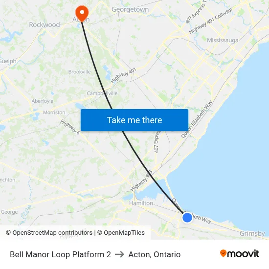 Bell Manor Loop Platform 2 to Acton, Ontario map