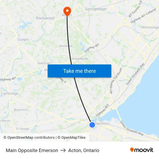 Main Opposite Emerson to Acton, Ontario map