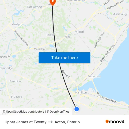 Upper James at Twenty to Acton, Ontario map