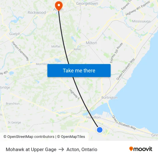 Mohawk at Upper Gage to Acton, Ontario map