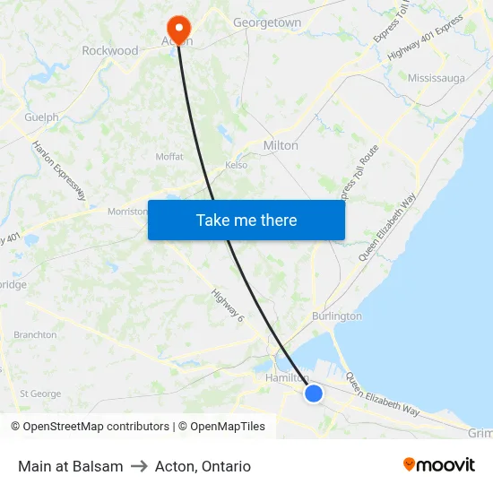 Main at Balsam to Acton, Ontario map