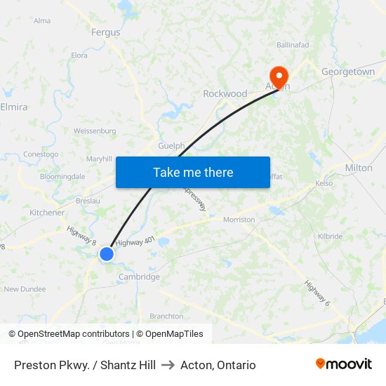 Preston Pkwy. / Shantz Hill to Acton, Ontario map