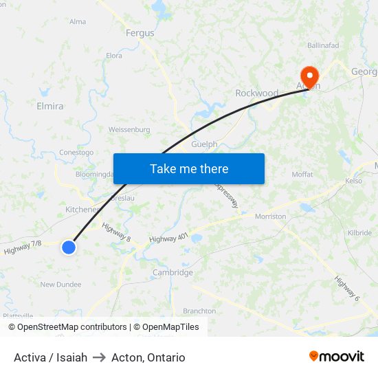 Activa / Isaiah to Acton, Ontario map