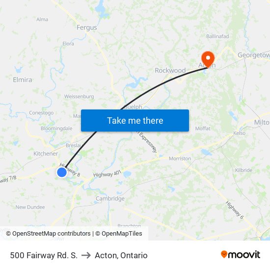 500 Fairway Rd. S. to Acton, Ontario map