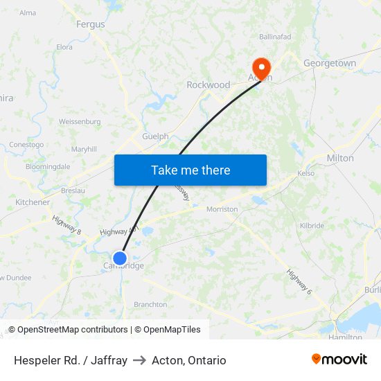 Hespeler Rd. / Jaffray to Acton, Ontario map