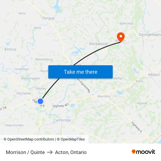 Morrison / Quinte to Acton, Ontario map