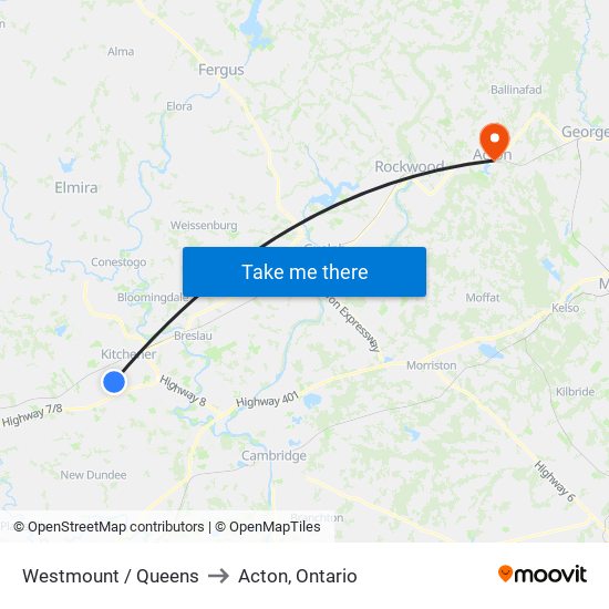 Westmount / Queens to Acton, Ontario map