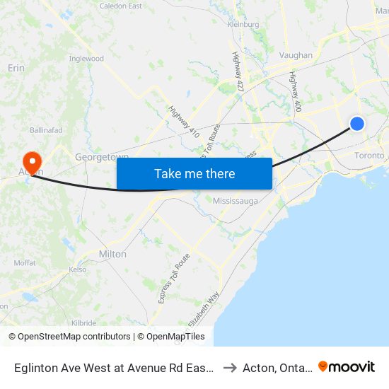 Eglinton Ave West at Avenue Rd East Side to Acton, Ontario map