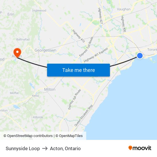 Sunnyside Loop to Acton, Ontario map
